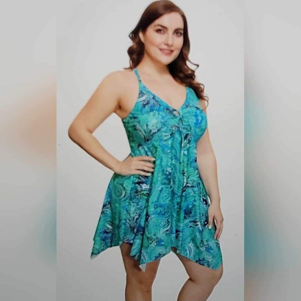 NWT hanna nicole two piece tankini boy short swimdress plus size 28w - Picture 4 of 14